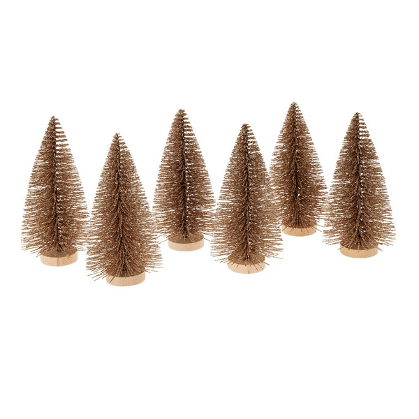 Bottle Brush Trees S/6 in Pale Gold Sparkle