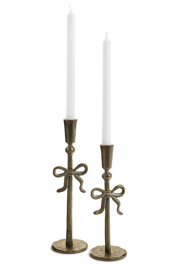 CANDLE HOLDER WITH BOW | ANTIQUE BRASS