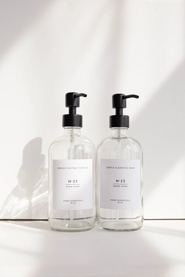 Clear Soap Bottle Dispenser with Label | Dish or Hand Soap