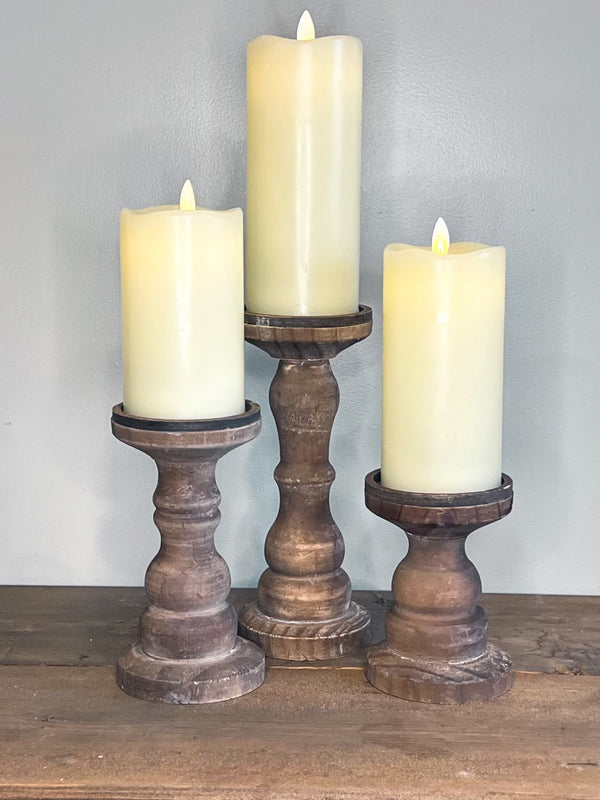 Wooden Pillar Candle Holders S/3