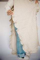 Ruﬄe Thin Stripe Table Runner | Beige