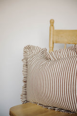 RUFFLE BROWN WHITE STRIPE | LUMBAR PILLOW