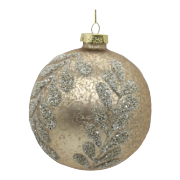 Glass Ball Ornament | Silver Beaded Pattern