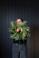 Red Plum Berry Norfolk Cypress Real Touch Wreath | Mini