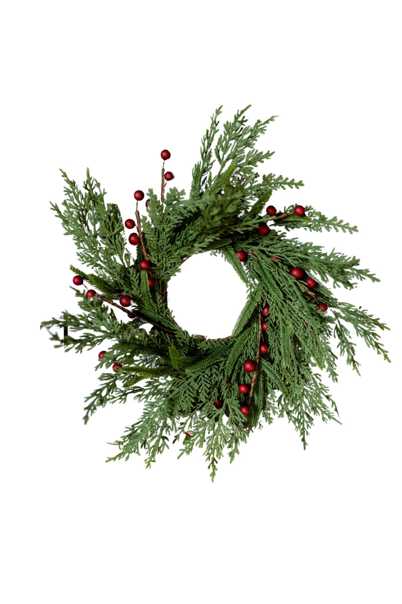 Red Plum Berry Norfolk Cypress Real Touch Wreath | Mini