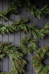 Red Plum Berry Norfolk Cypress Real Touch Wreath | Mini