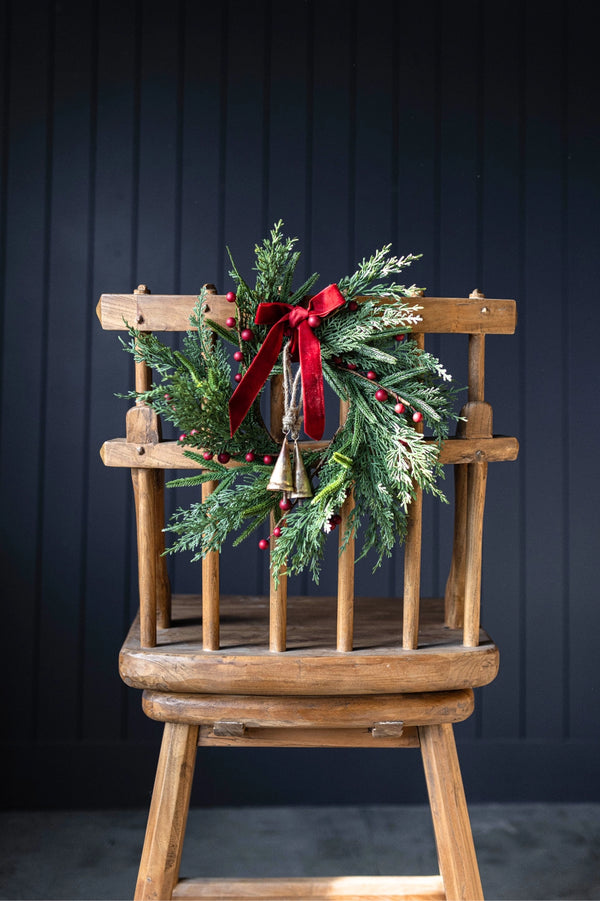 Red Plum Berry Norfolk Cypress Real Touch Wreath | Mini
