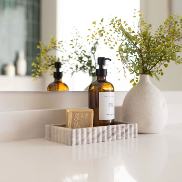 Scalloped Marble Fluted Bridge Tray | Beige