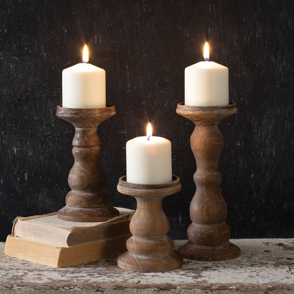 Wooden Pillar Candle Holders S/3