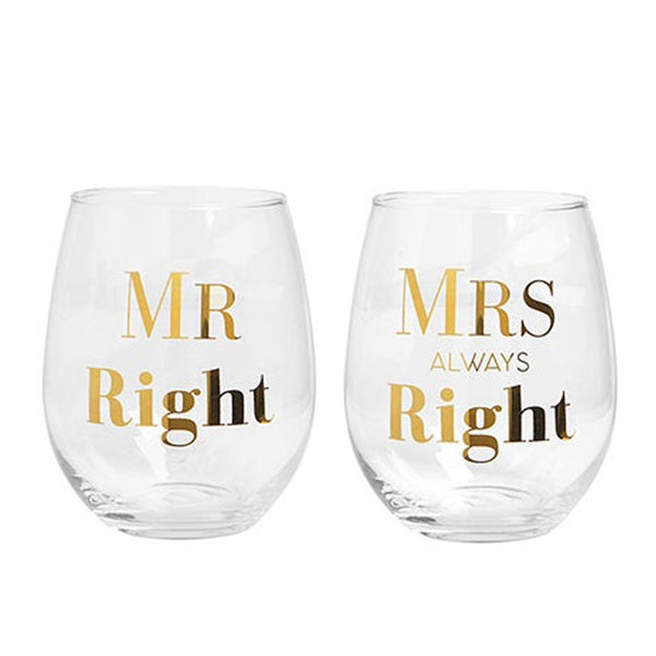 MR RIGHT & MRS ALWAYS RIGHT STEMLESS WINE GLASSES